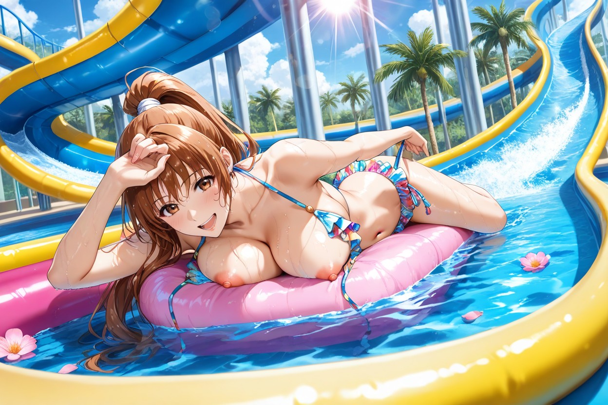 Palm Trees, Torus Shaped Pool Floats, Water Splashes Hentai AI Porn