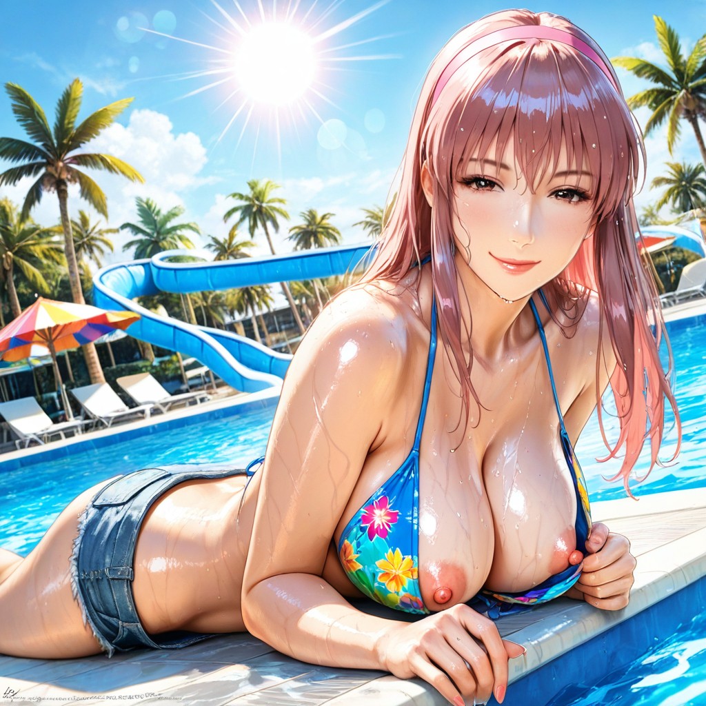 18+, Pool Lounge Chairs, Swimming In A Tidal Pool Hentai AI Porn