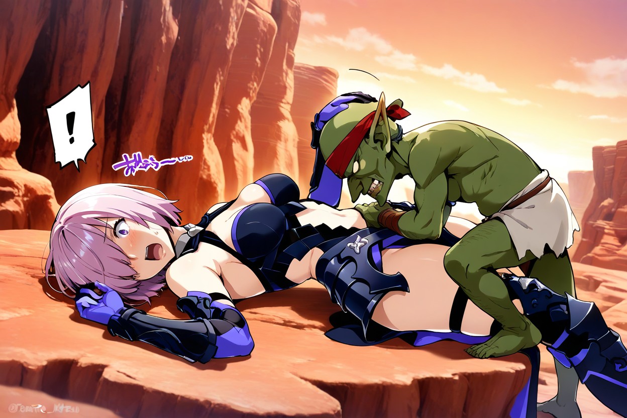Shocked, Female Taller Than Goblin, Female Black Armor Hentai AI Porn