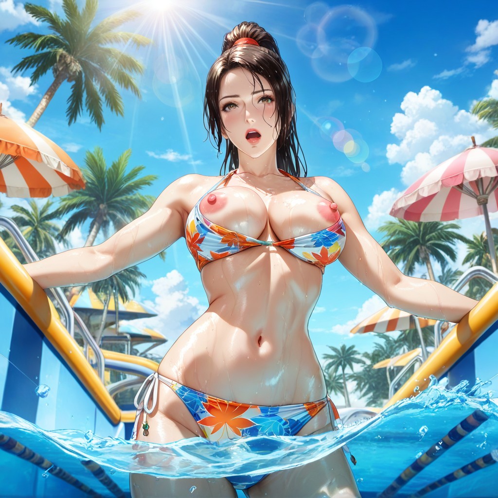 Curious Expression, Pool Lounge Chairs, Cinematic Hentai AI Porn