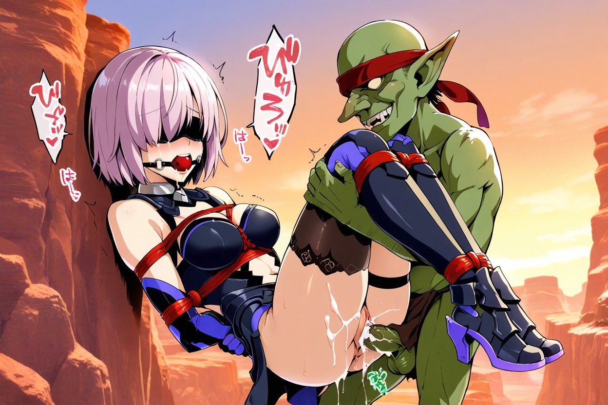 Goblin Wearing A Red Headband Female No Wearing A Red Headband, Brazos Detrás De La Espalda, No Glasses Hentai IA