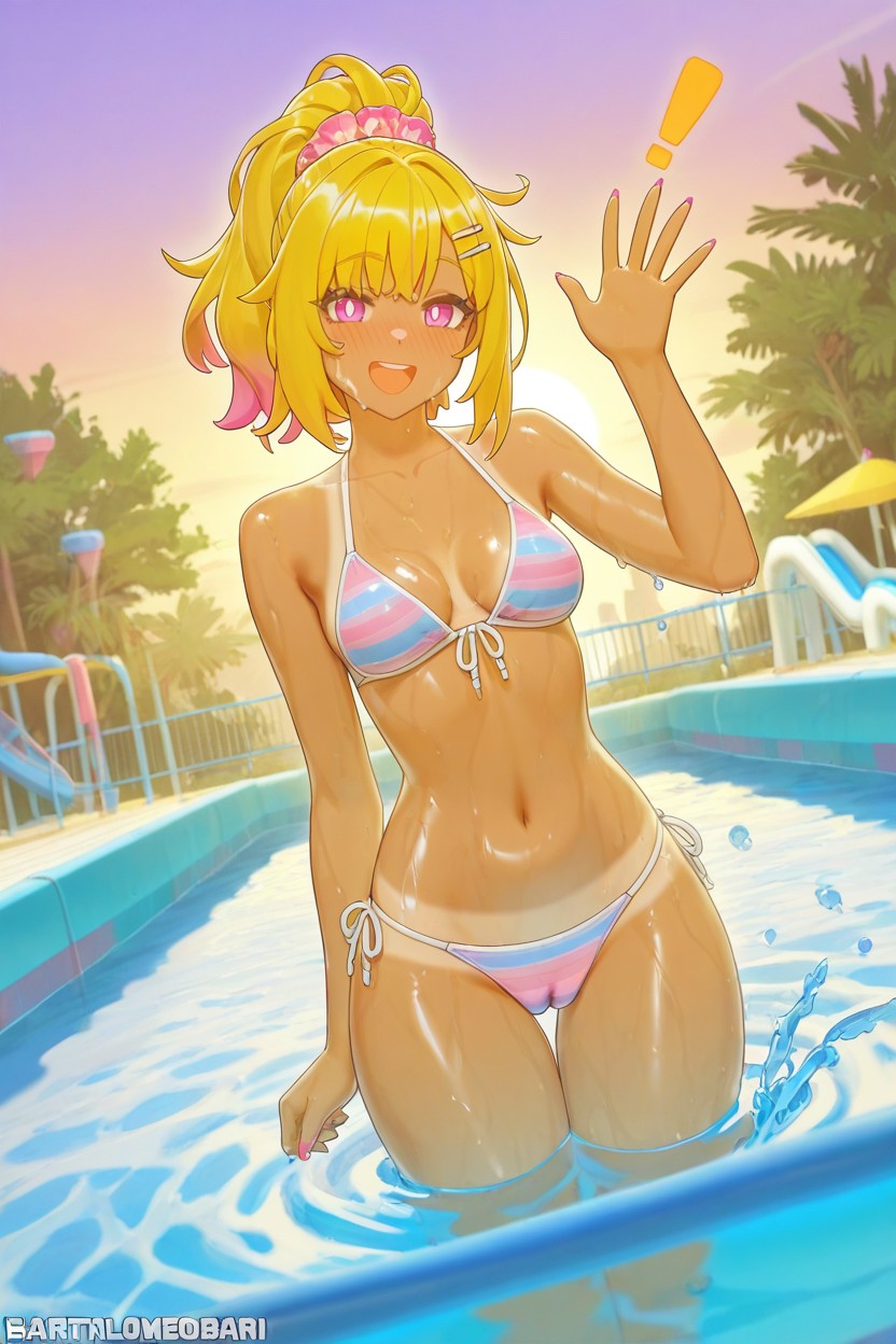 Sunset, Blonde With Pink Tips, Disheveled Hentai AI Porn