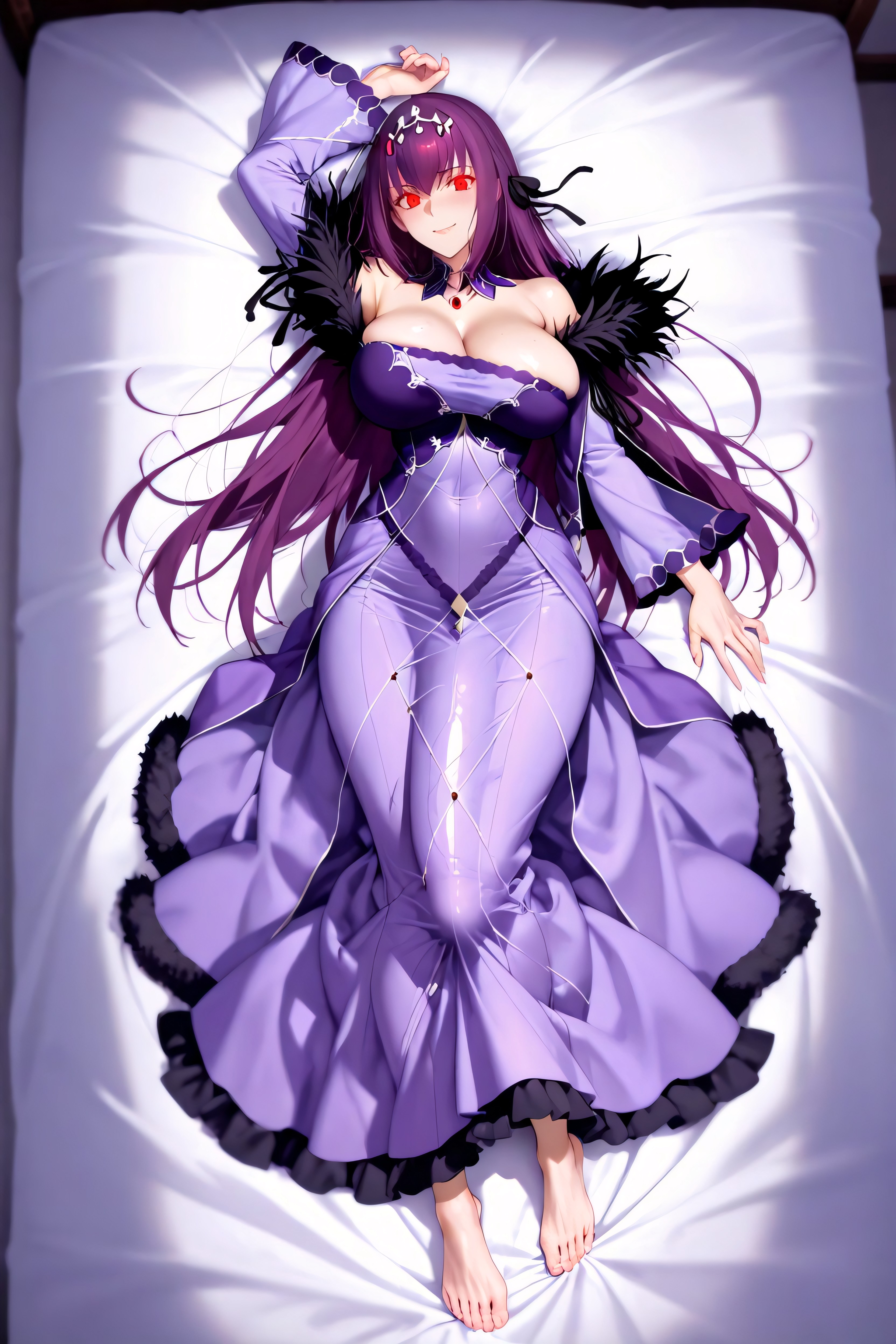 Laying On Bed, Lying On Her Back, Detailed Face Hentai IA