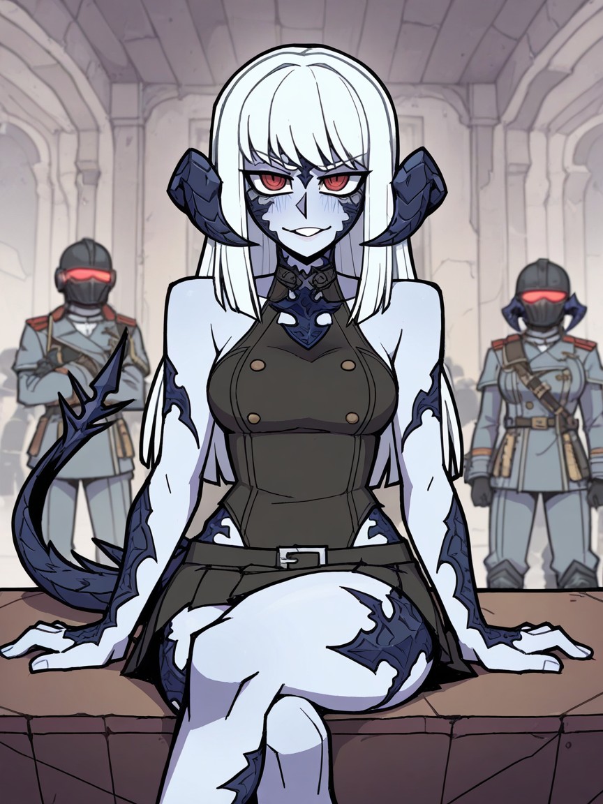 Red Eyes, Pelo Blanco, Militar Hentai IA