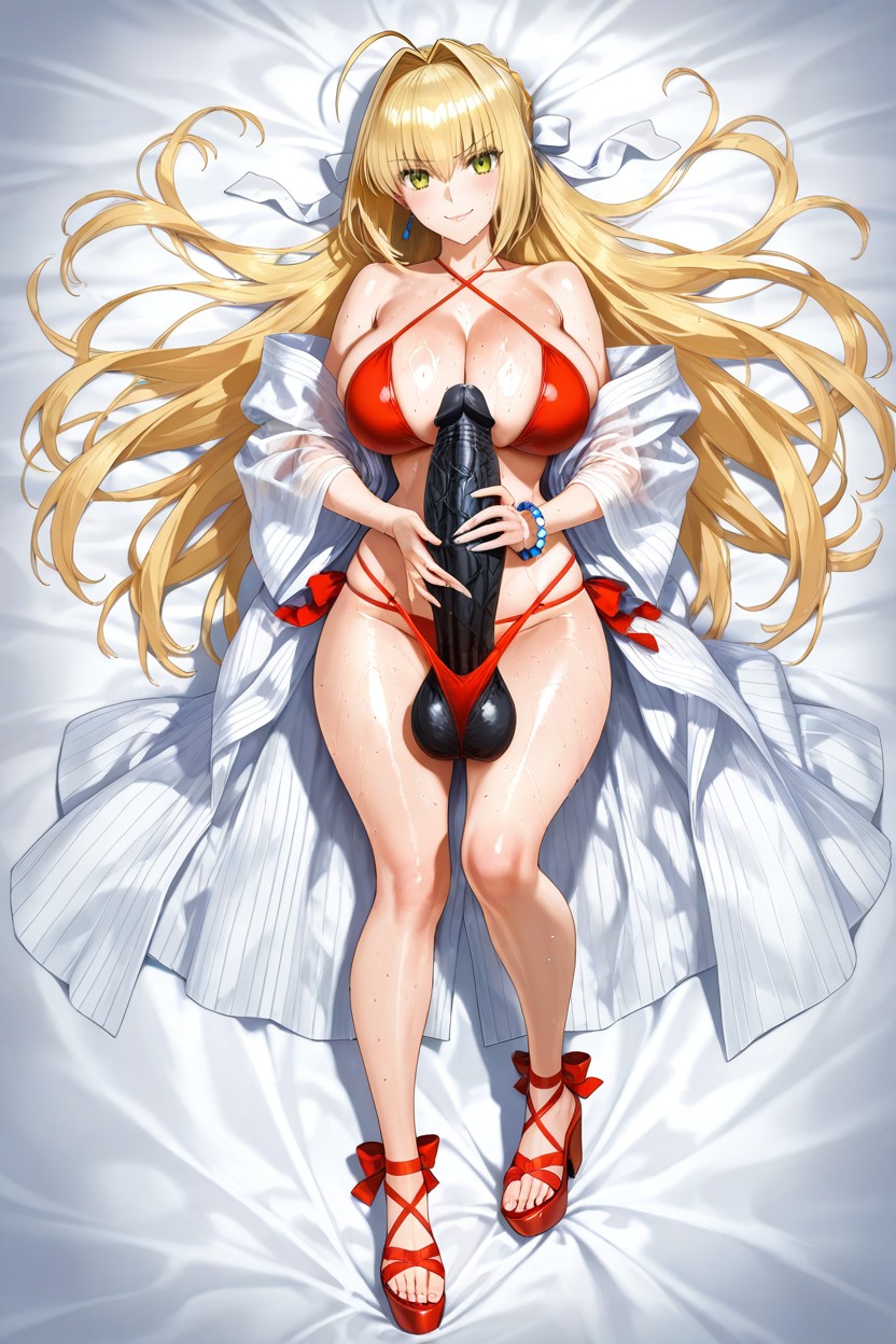 Perfect Hands, Red Bikini Under The Robe, Pussy Visible Hentai IA
