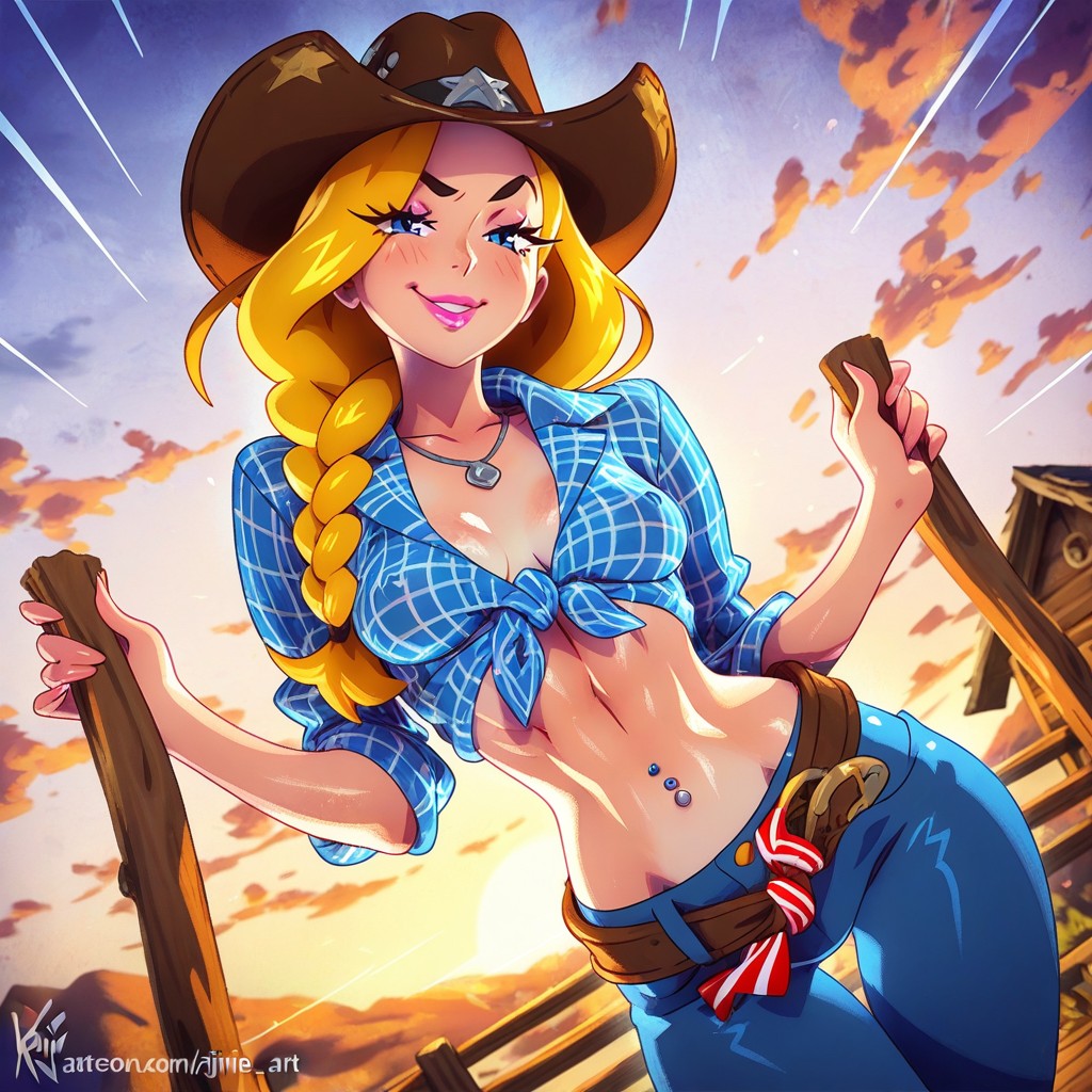 Plaid Shirt Tied In Knot, Bangs, Khyle Art Style Hentai IA