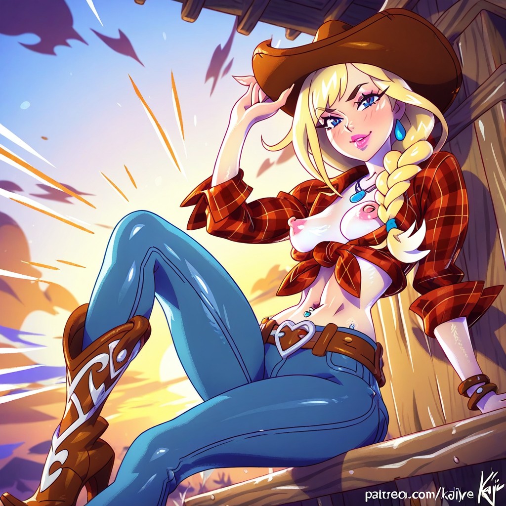 Sitting Down, Side Bangs, Blue Eyes Hentai AI Porn