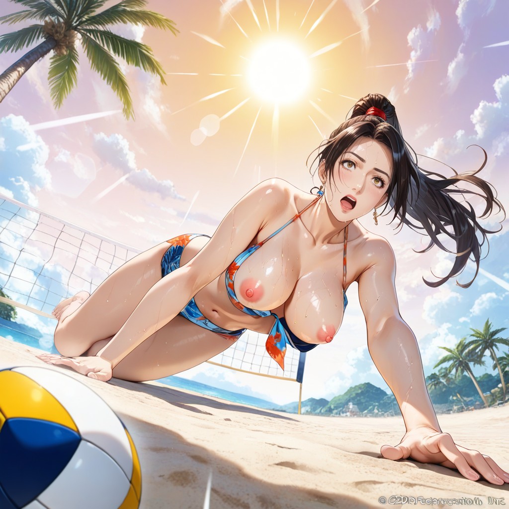 High Ponytail, Lens Flare, On Beach Sands Porno IA Hentai