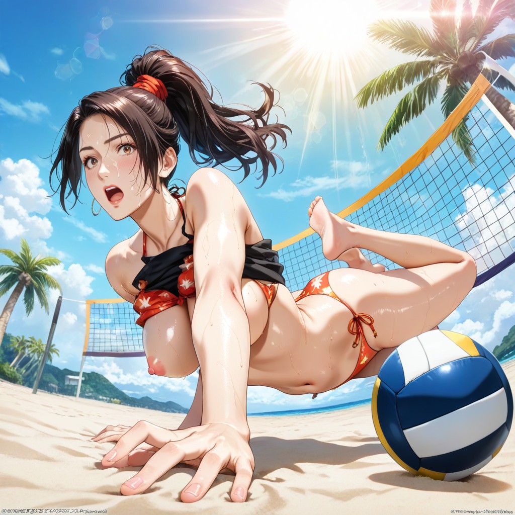 Very Bright Sun Rays, Dramatic Speed Lines, Full Body Shot Hentai AI Porn