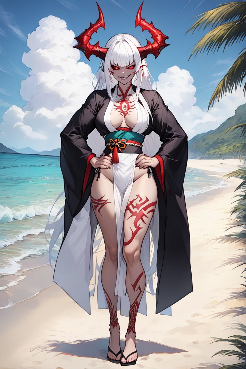 Red Eyes Mascara, Muscular Body, Black Kimono Hentai AI Porn