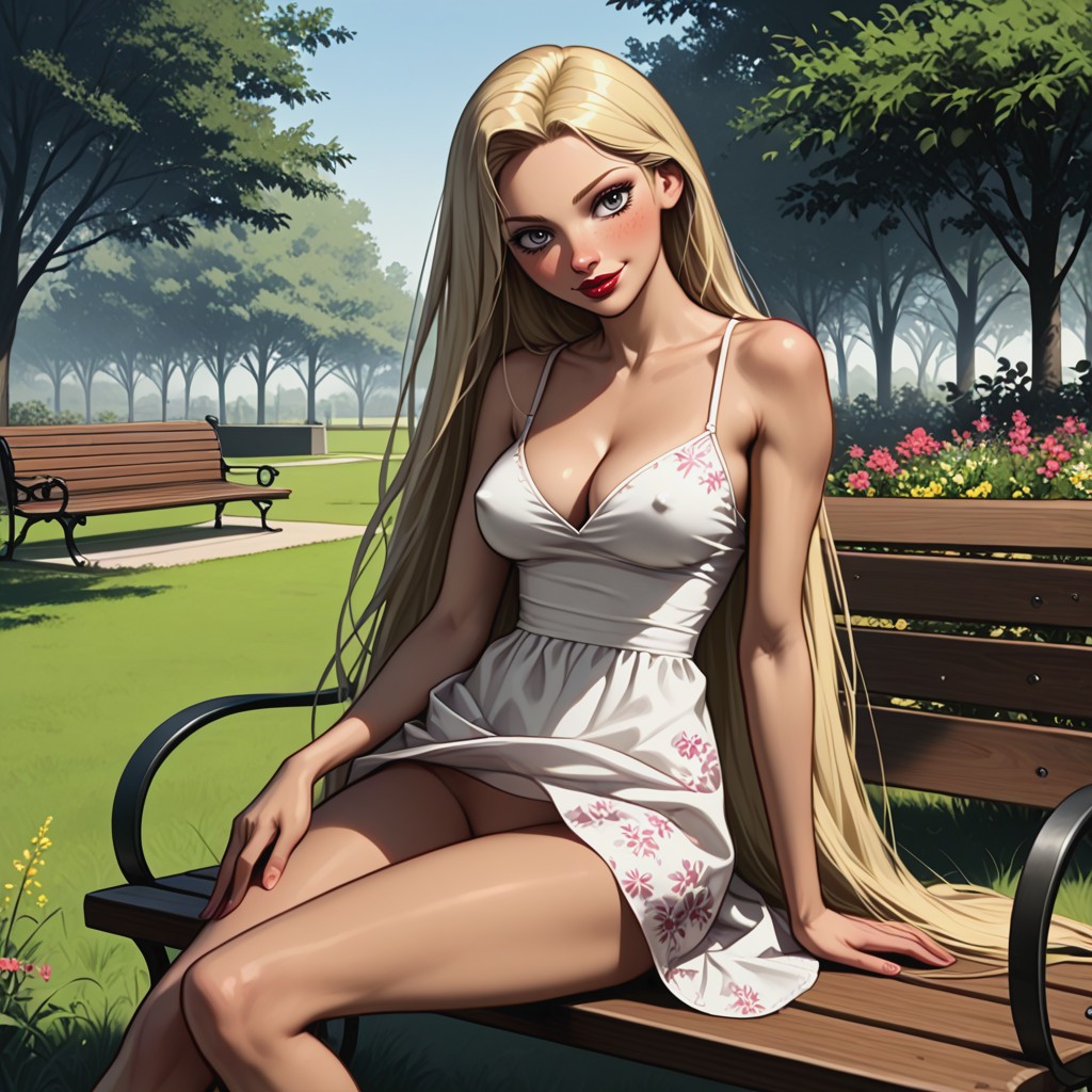 Sitting, Sunny Day, Cleavage ヘンタイAIポルノ