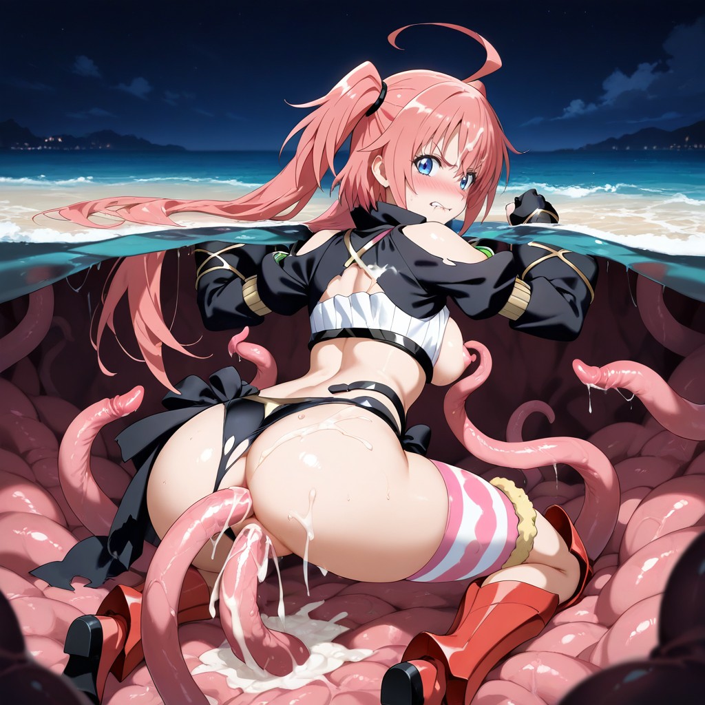 Tentacles Grab Her Arms And Legs, Avergonzada, Enojada Hentai IA