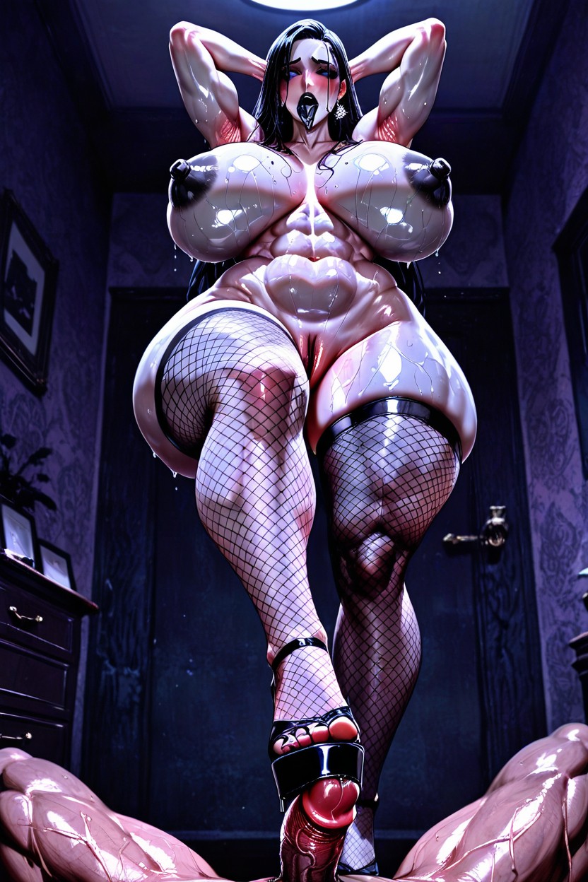Gigantic Big Natural Breasts Goth Style, Smeared Makeup, Extrem Unten Schwer Hentai KI Porno