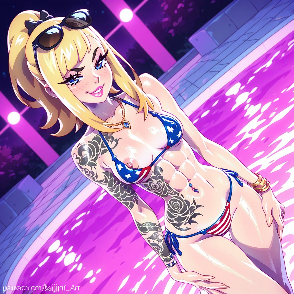 High Ponytail, Detailed Textures, American Flag Colors Porno IA Hentai