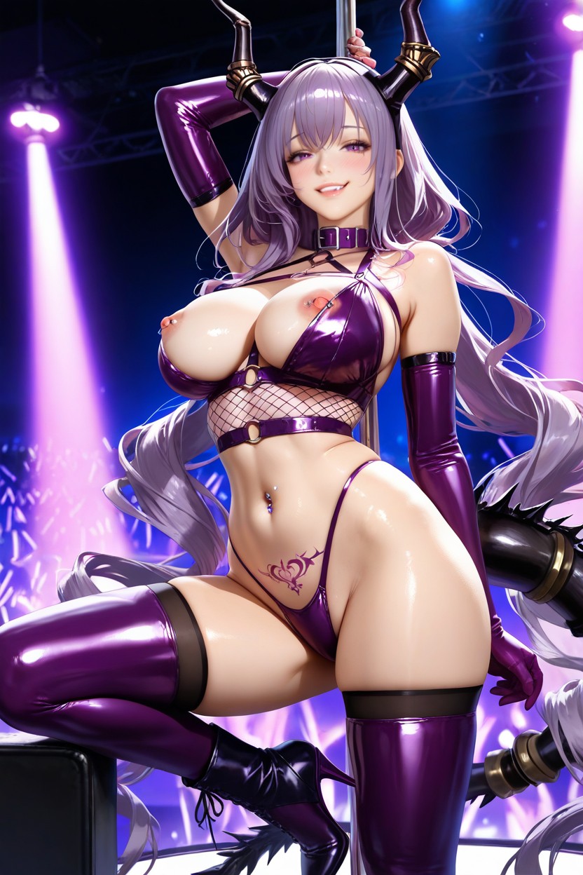 Excited, Solo, Purple Fishnet Stockings Hentai AI Porn