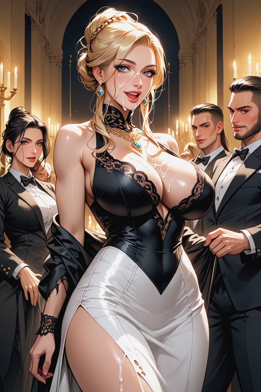 Looking At Viewer, Luxurious Black Aristocratic Dress, Waist Porno IA Hentai
