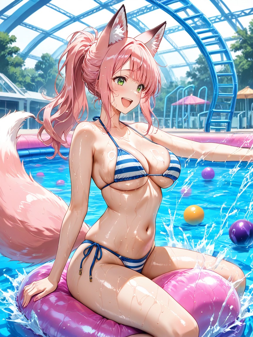 18+, Gros Seins, Long Side Bangs Pink Fox Hair Porno IA Hentai