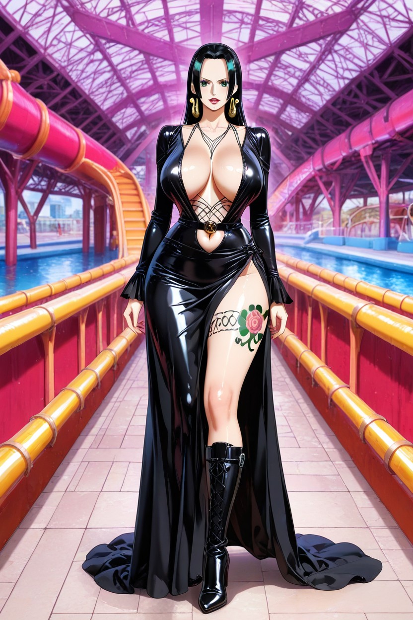 Wearing Red, Jet Black Hair, Sharp Gaze ヘンタイAIポルノ