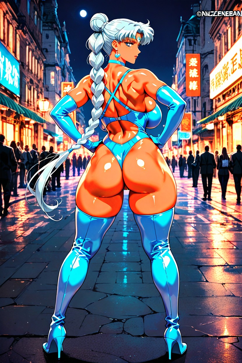 Revealing Clothes, Light Blue Thigh High Boots, Pale-skinned Female Hentai IA