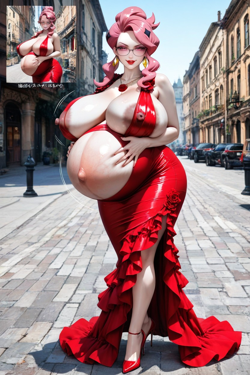 Looks At The Viewer, Stockings, Hyper Pregnant Belly Porno IA Hentai