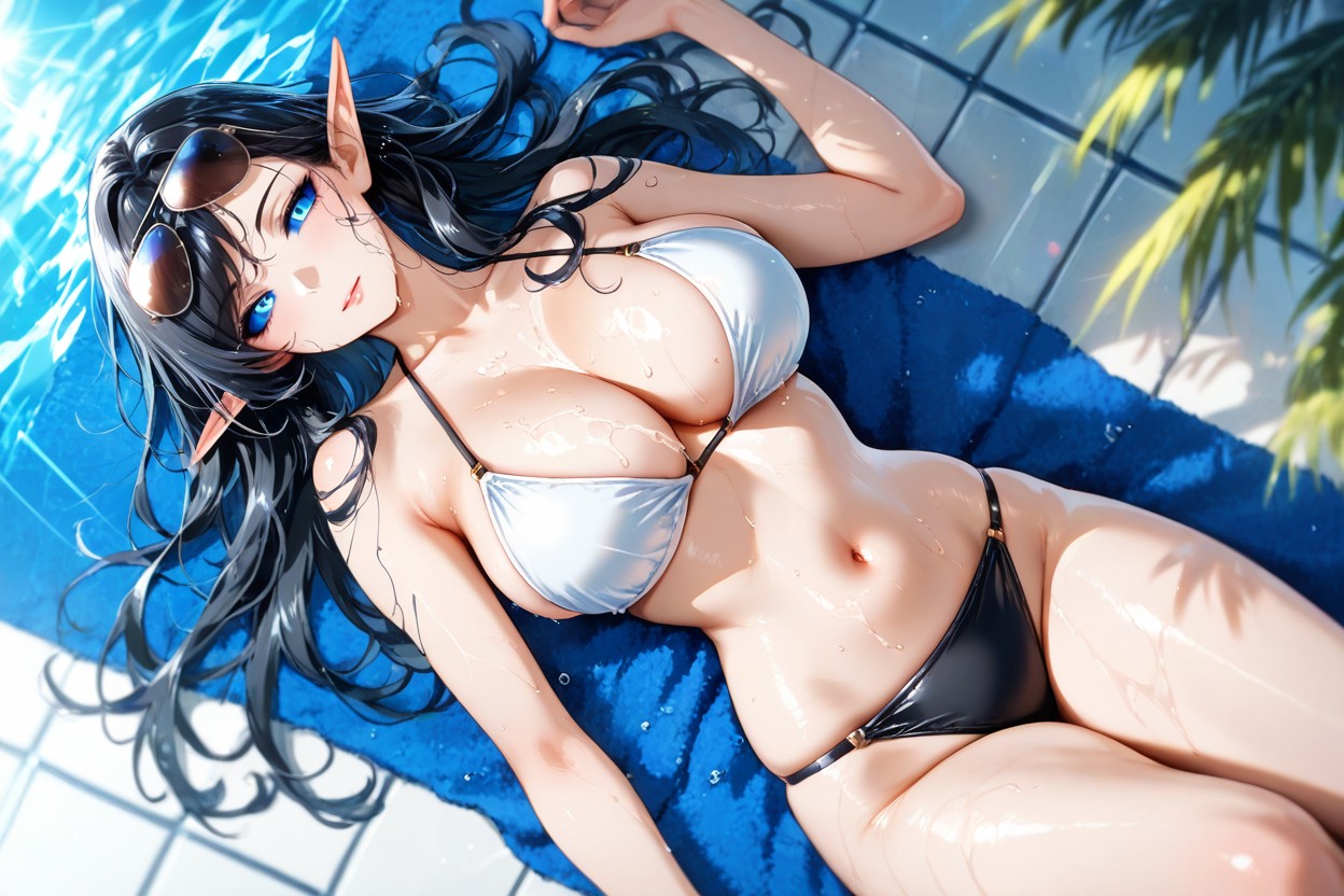 White Bikini Top, スキニー, Reflective Surfaces ヘンタイAIポルノ