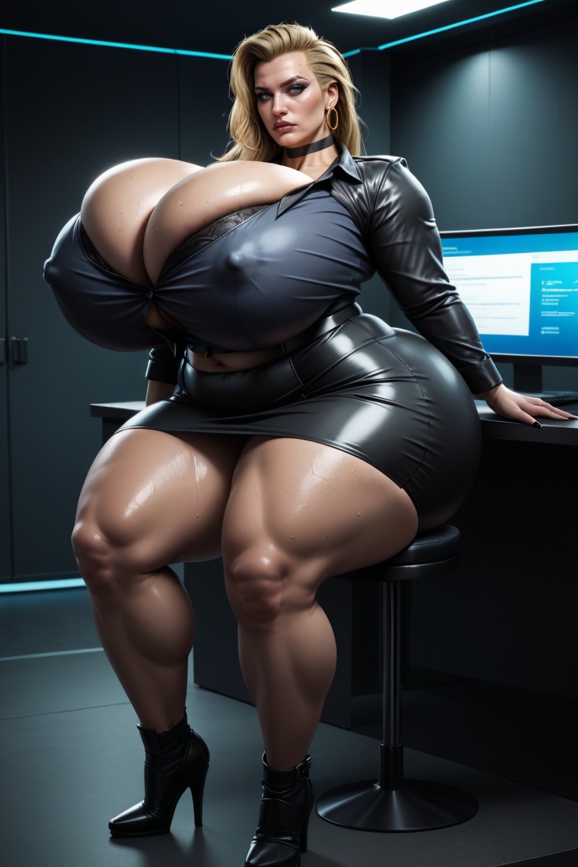 Wide Hips, Hyper Gigantic Colossal Sagging Breast, Dimly Lit Porno IA Hentai