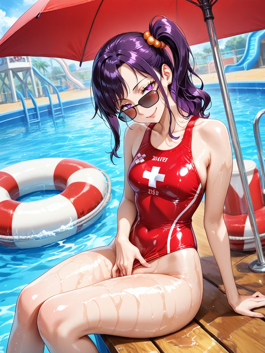 Ultra Detailed, Seated On Lifeguard Tower, Knees Together ヘンタイAIポルノ