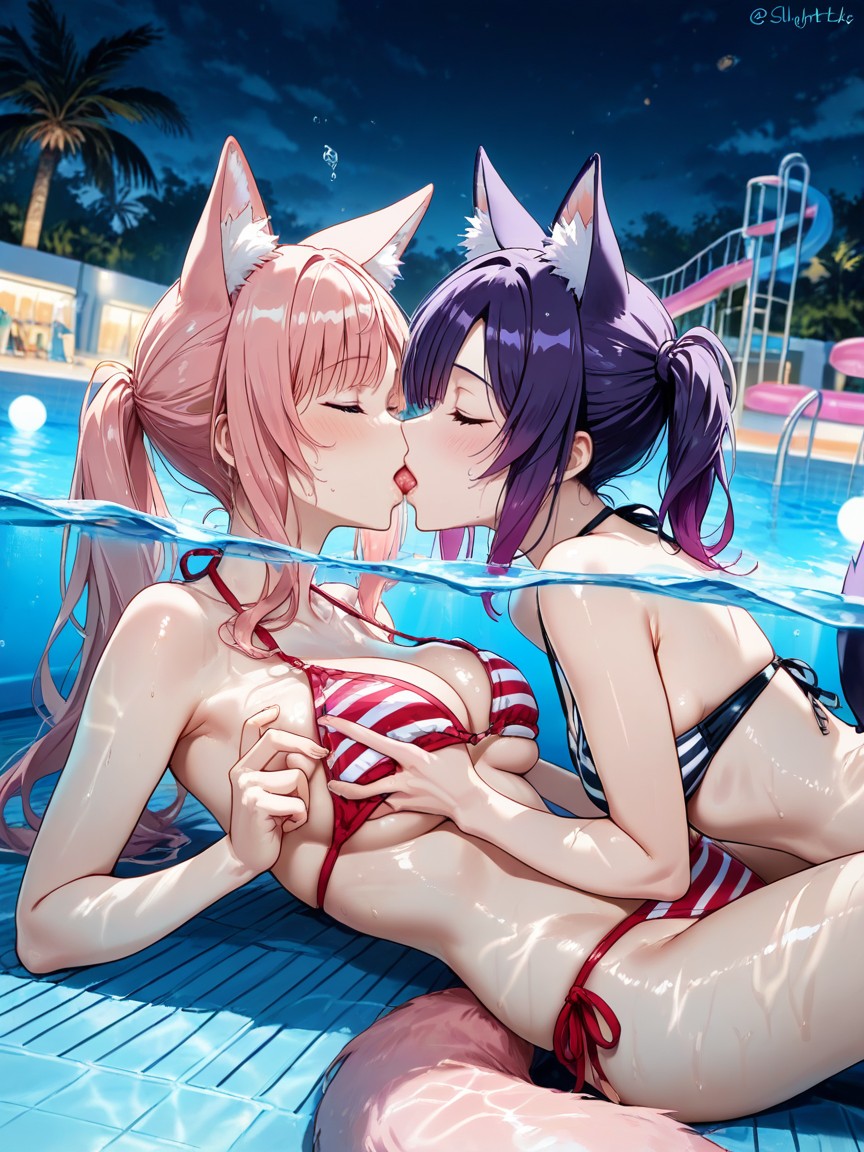 Horny, Large Breasts Only On Pink Fox Woman, En Sueur Porno IA Hentai