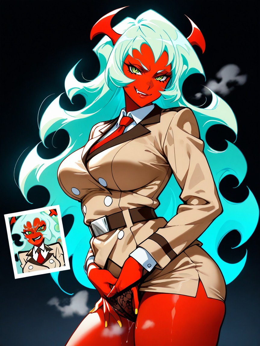 Both Hand In Own Panties, Green Hair, Green Eyes Hentai IA
