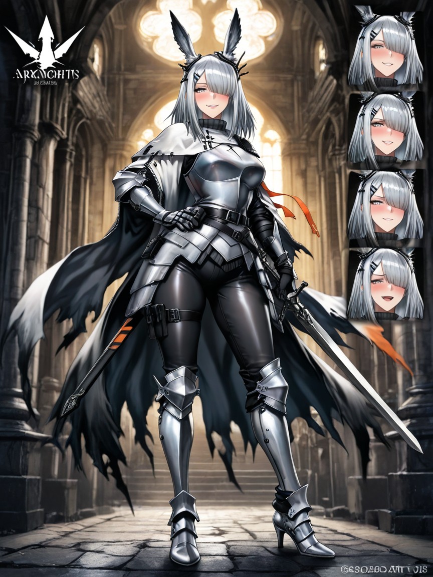 Armure, Silver Eyes, Black Utility Belt With Pockets And Magic Potions Around The Hips Porno IA Hentai