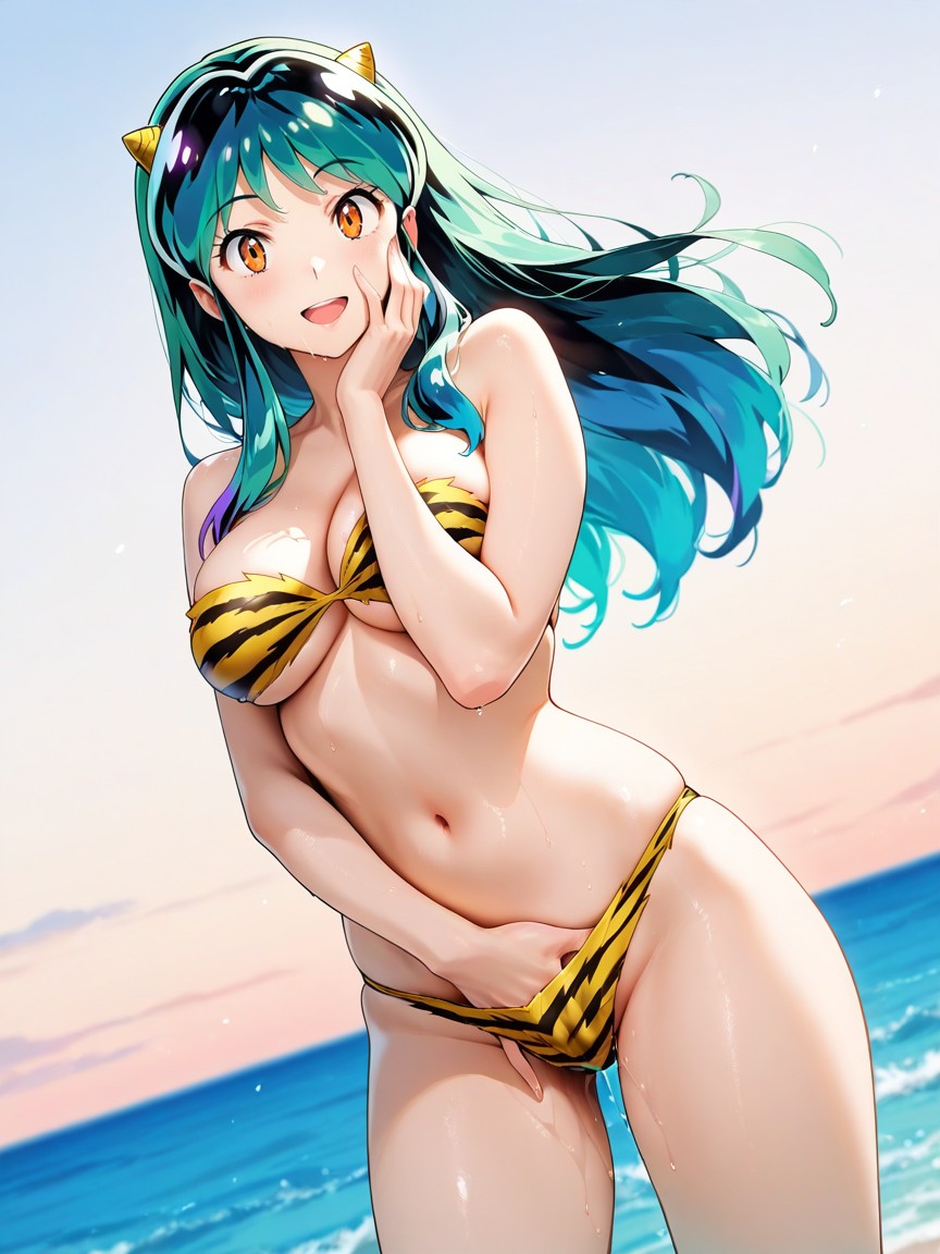 Hand Inside Bikini Panties, Long Hair, Multicolor Hair AI黃漫