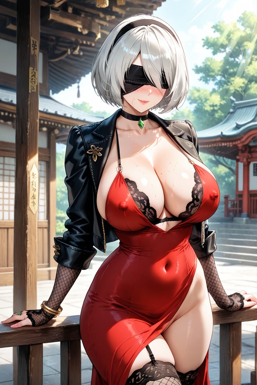 Emerald Heart Choker, Red Dress, Detailed Hands Porno IA Hentai
