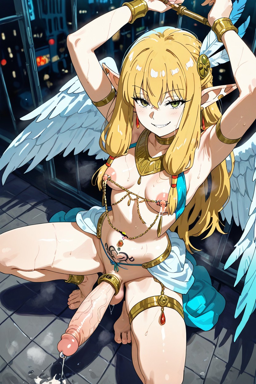 Feathers On Her Back, Nipple Chain, Penis Piercing Hentai AI Porn