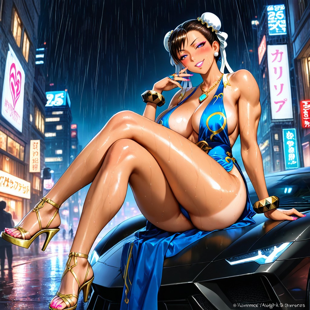 Cyberpunk City, With A Seductive Smile On Her Face, Dark Cinematic Lighting Hentai AI Porn