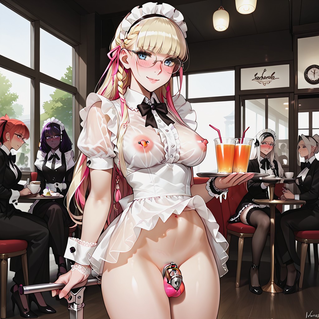 No Panties, Cafe, Exposed Breasts Hentai AI Porn