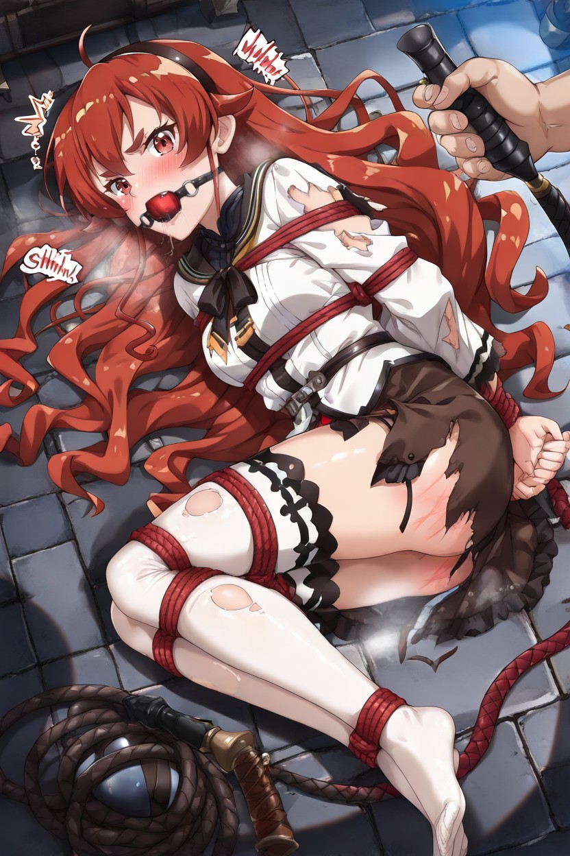 Intensely Red Hair, Japanese Sound Effects, Dungeon Floor Hentai AI Porn