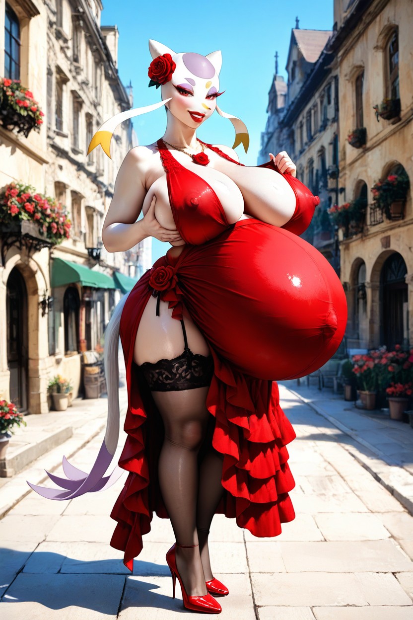 Warm Makeup, Standing, Spanish Town Square Background Hentai AI Porn