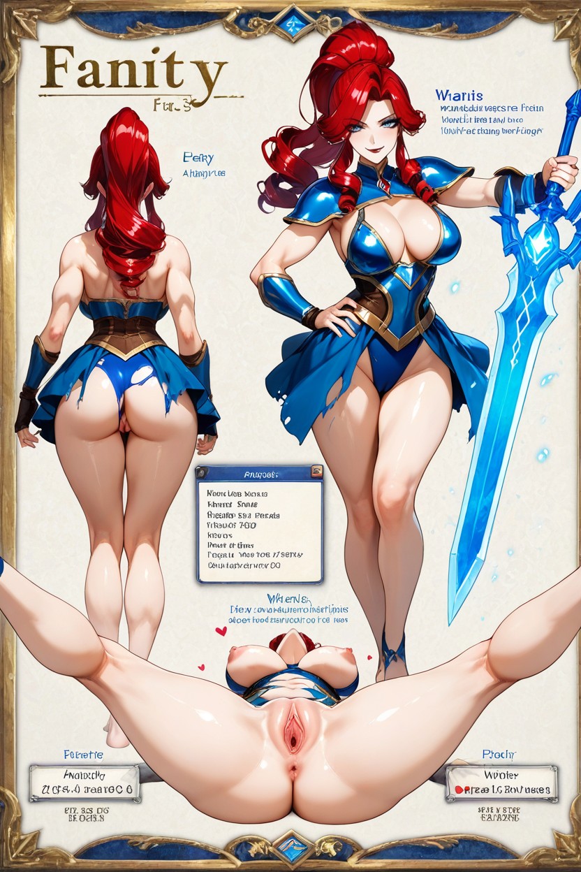 Large And Expressive Bright Blue Eyes, Exposed Breasts, Holding Glowing Longsword Hentai AI Porn