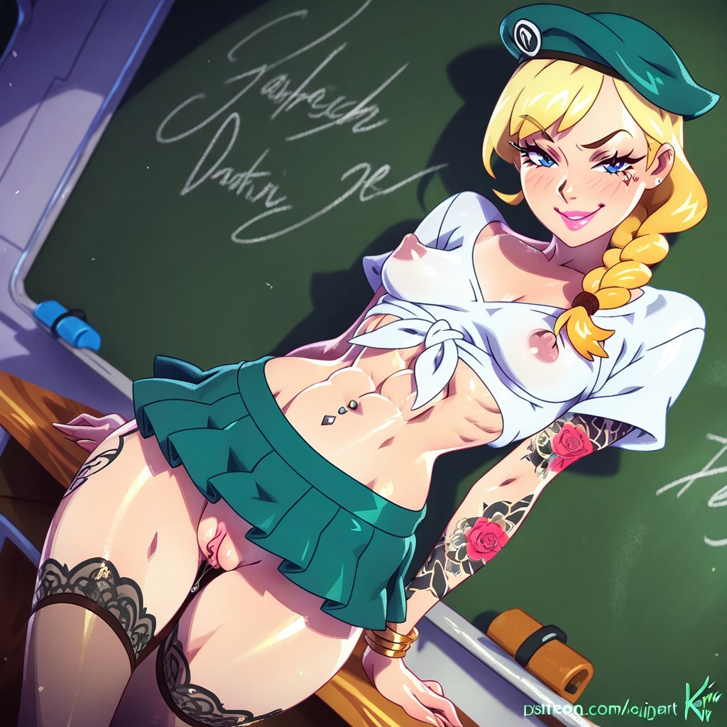 Pleated Miniskirt, Classroom, Side Bangs Hentai AI Porn