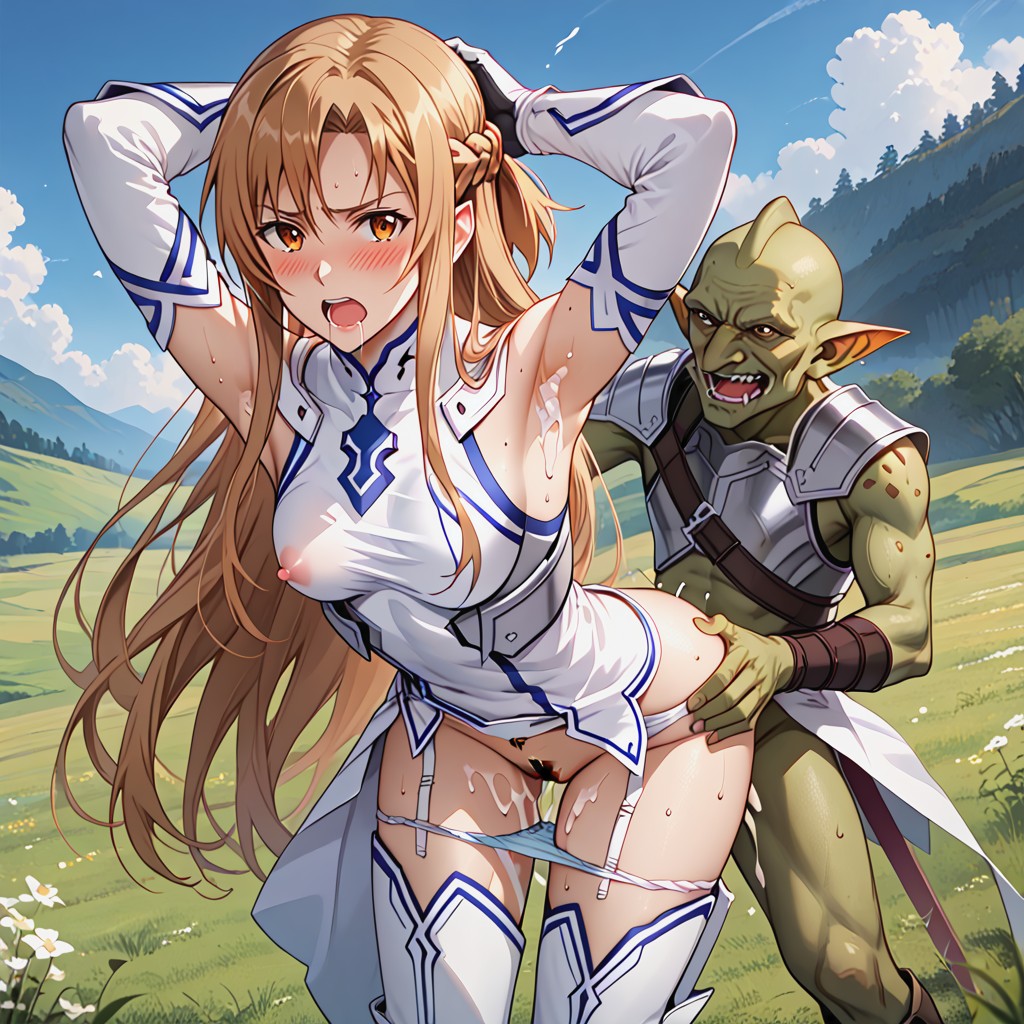 Hands On Back Head, One Leg Up, Doggy Style Hentai IA pornografia