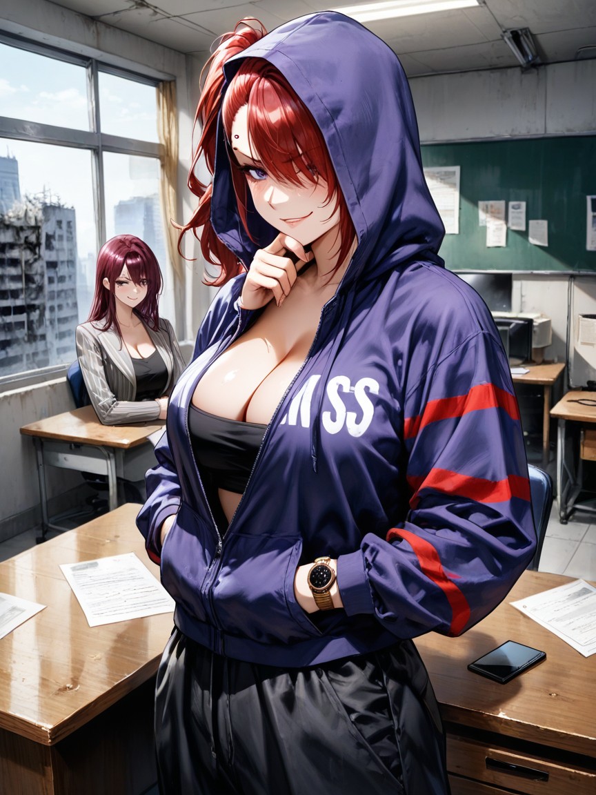 First Woman In Plain Black Hoodie, Ultra Detailed, Hints Of Dark Purple Side Hair In Hoodie Porno IA Hentai