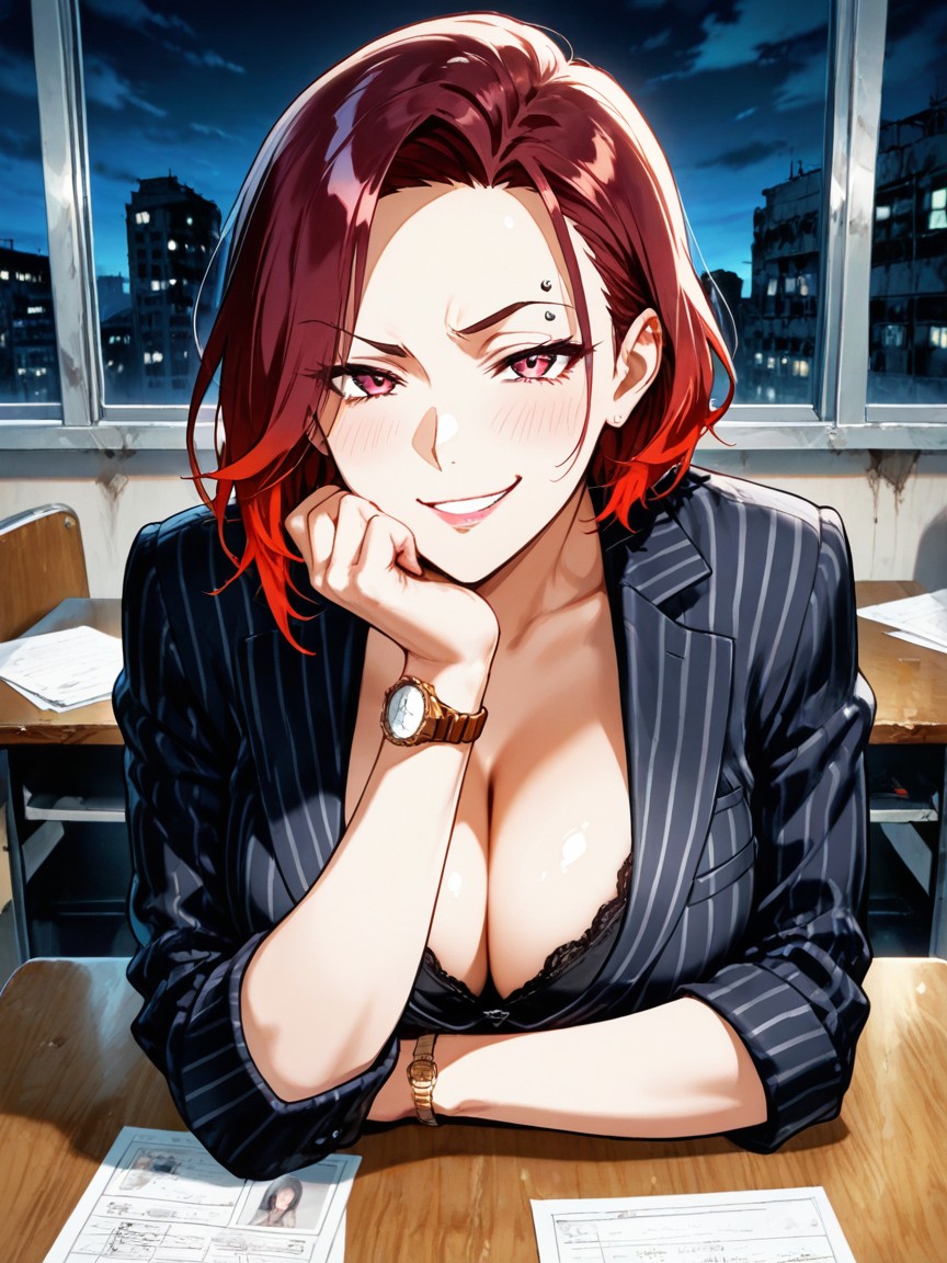 Ultra Detailed, Standing Near Wooden Desk, Arms Crossed Porno IA Hentai