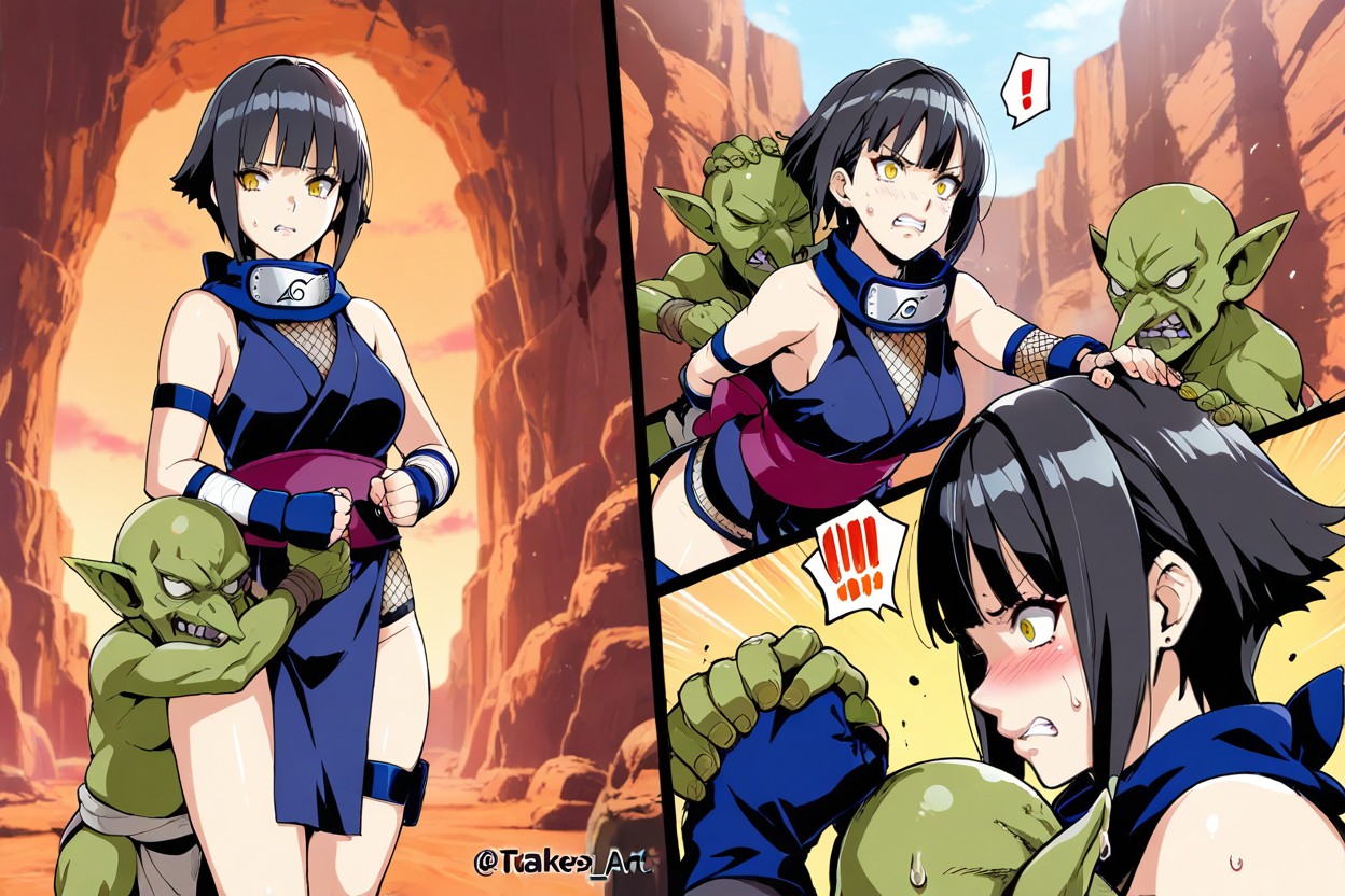 Maigre, Female Pushes Goblin's Head With Her Hands, Female Hair Porno IA Hentai