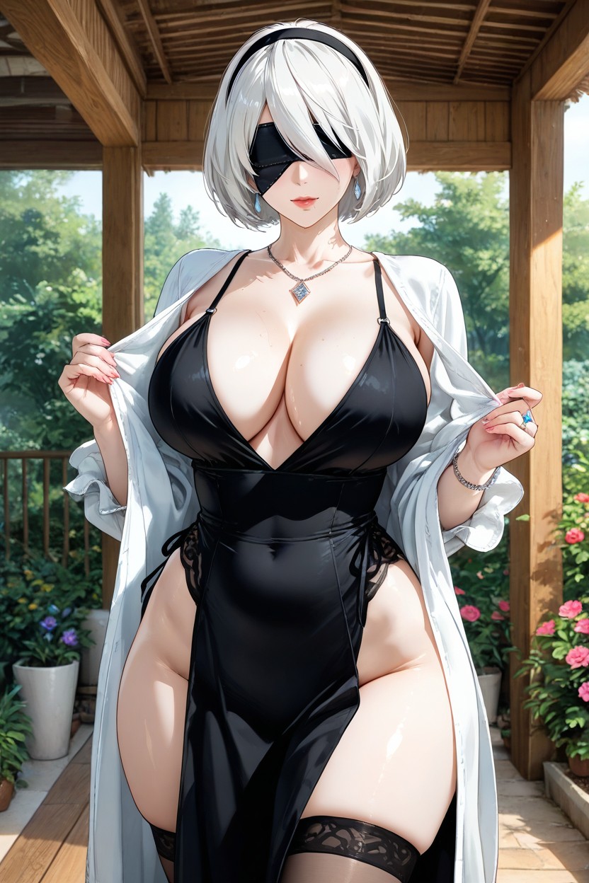 Sexy Milf, Hourglass Figure, Black Blindfold Hentai AI Porn