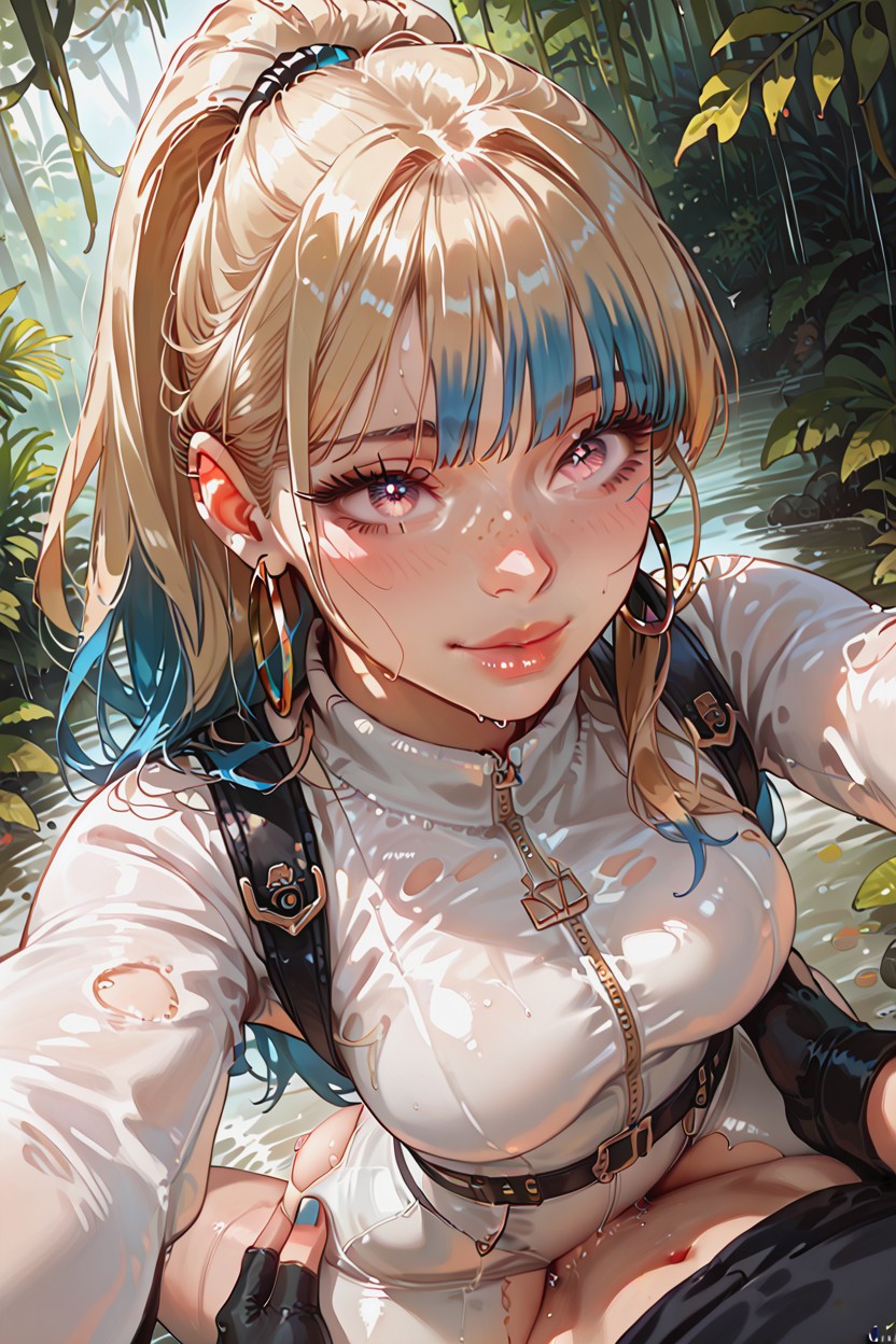Wide Eyed, Blue Highlights, Smiling Hentai IA pornografia