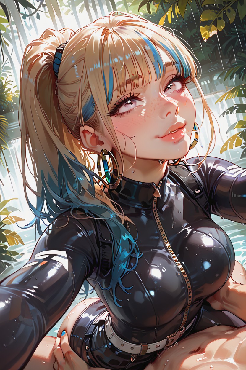 Latex Suit, Hand Above Head, Dynamic Pose Hentai AI Porn