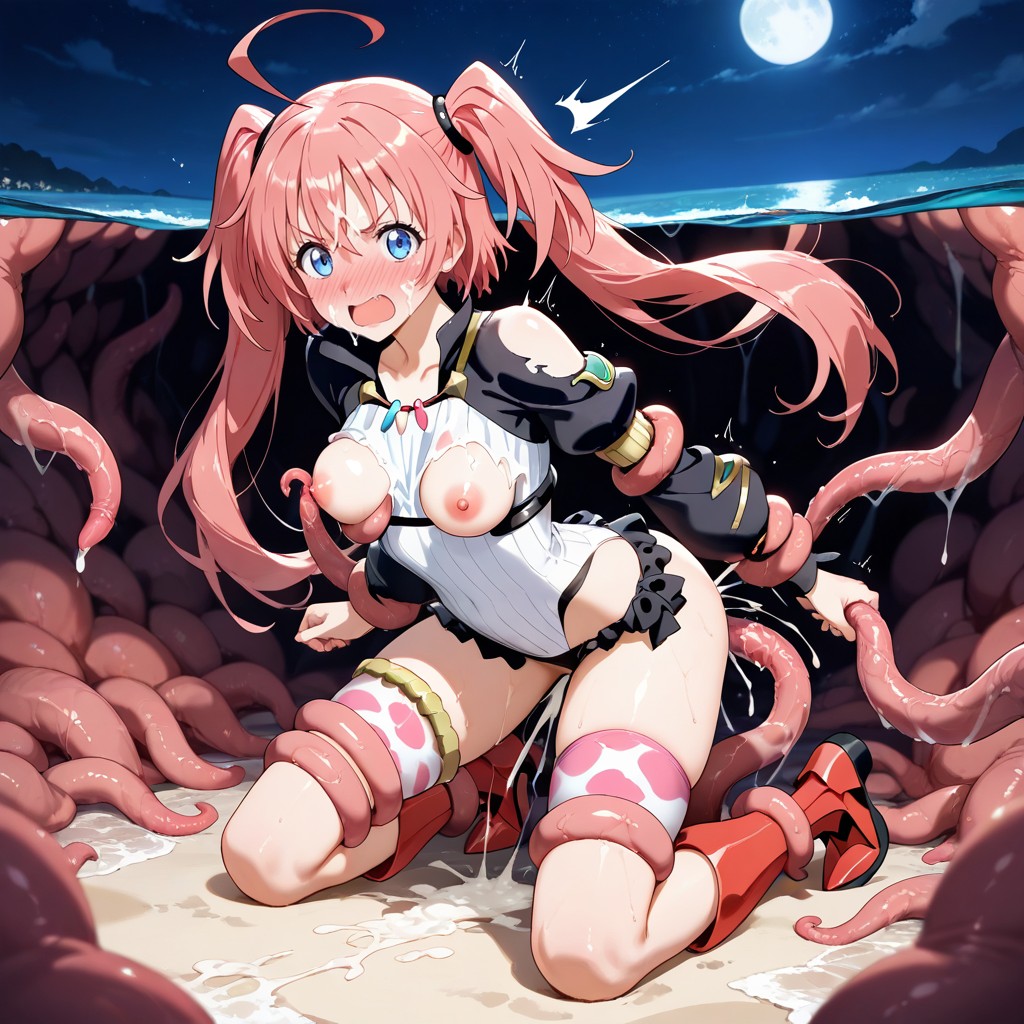 Tentacules, Tentacles Restrained Her Waists And Choke Her Throat, Hourglass Figure Porno IA Hentai