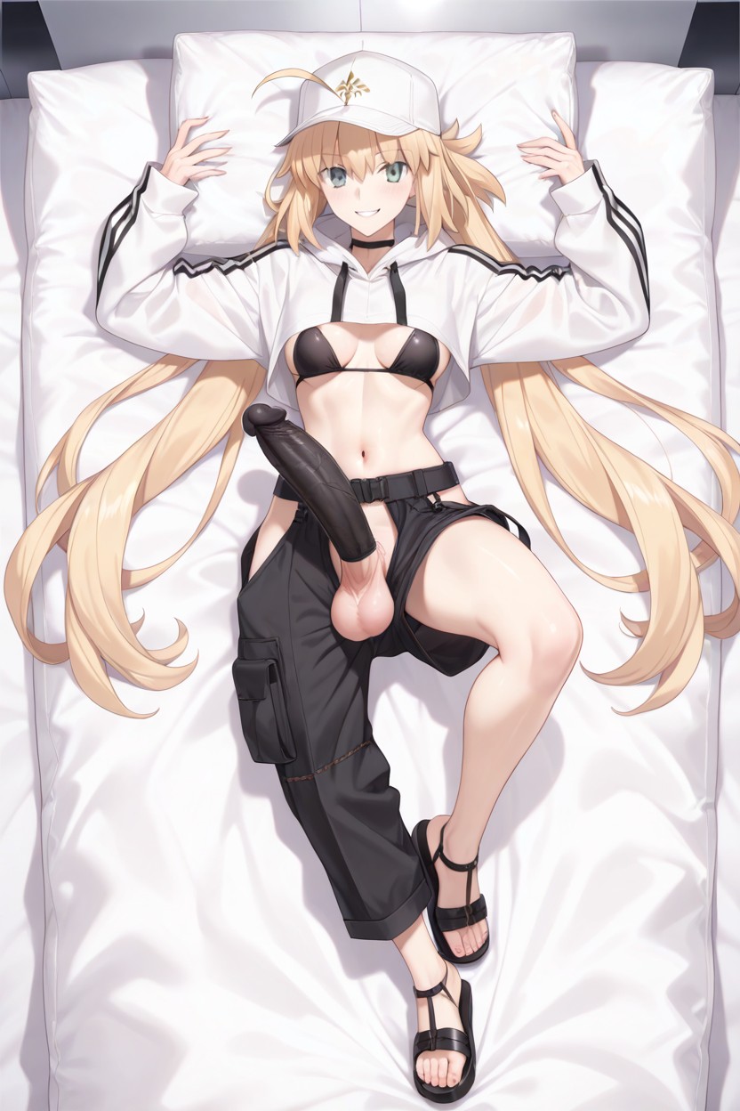 Long Blonde Hair Cascading Down The Pillow, Cuerpo Completo, 25+ Hentai IA