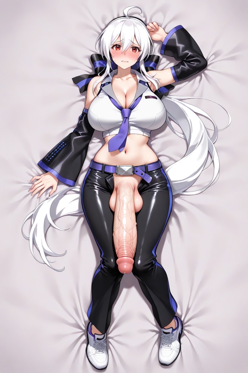 Transgénero, Nude Breasts, Cropped Sleeveless Vest With A Deep V-neck And Purple-trimmed Lapels Porno IA Hentai