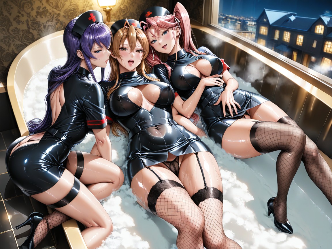 Steam, Luxurious Hotel Bath House, Black Heels 헨타이 AI 포르노